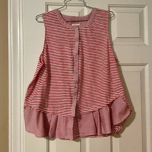 Anthropologie Meadow Rue Sleeveless Red/White  Striped Blouse Shirt Women's XL